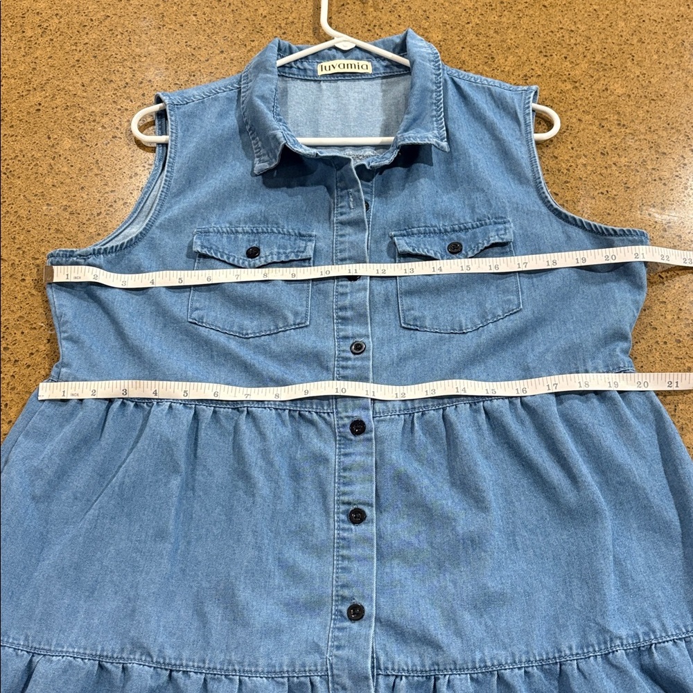 Sleeveless Denim Button-Front Dress in Blue - Picture 5 of 8